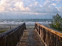 Plaża, Chmury, Morze, Pomost