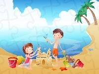 Plaża, Dzieci, Morze, Zabawa