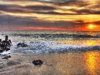 Plaża, Słońca, Fale, Morze, Zachód