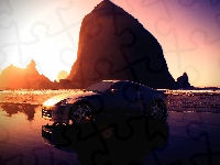 Skały, Nissan 350, Plaża, Zachód Słońca