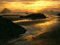 Plaża, Kamienie, Zachód, Słońca, Skałki