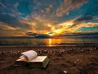 Plaża, Książka, Zachód, Słońca, Morze