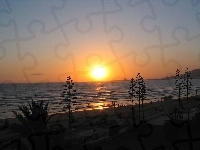 Plaża, Zachód Słońca, Morze