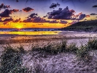 Plaża, Niebo, Zachód Słońca, Ocean