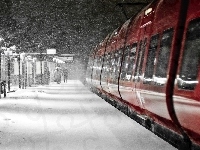Pociąg, Dworzec, Peron, Śnieżyca