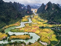 Geopark Cao Bang, Kręta, Góry, Wietnam, Pola, Rzeka, Prowincja Cao Bang