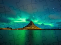 Zorza Polarna, Góry, Morze, Islandia