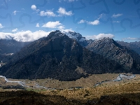 Tasman River, Dolina, Rzeka, Queenstown, Wyspa Południowa, Góry, Nowa Zelandia, Niebo