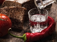 Wódka, Pomidor, Kieliszek, Chleb, Papryka