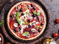 Pieczarki, Pizza, Oliwki, Pomidory