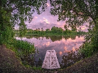 Drzewa, Jezioro, Zielone, Pomost