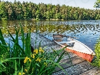 Pomost, Lato, Jezioro, Łódka