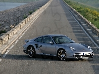 Turbo, Srebrny, 911, 
, Porsche, Samochód, Droga