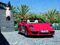 Porsche, Kobieta, Kabriolet, Budynek, Palmy, 911