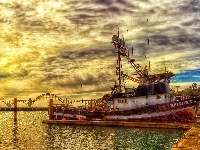 Port, Słońca, Kuter, Rybacki, Zachód