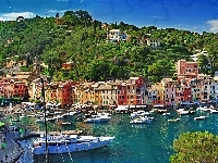 Portofino, Wzgórza, Domy, Włochy
