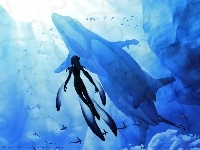 postacie, Blue Submarine, pod wodą, zwierzęta