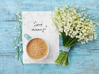 Dzień dobry, Kubek, Konwalie, Kawa, Good morning, Powitanie