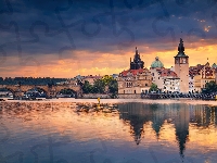 Czechy, Most Karola, Praga, Domy, Rzeka Wełtawa