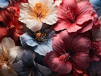 Hibiskusy, Kolorowe, Kwiaty, Pręciki