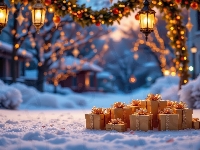 Girlandy, Śnieg, Zima, Prezenty, Świąteczne, Lampiony