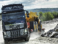 Kamienie, Ciężarówka, Volvo, Pył