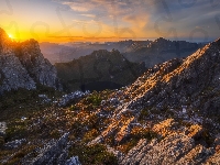 Tasmania, Skały, Zachód słońca, Góry, Australia, Arthur Range