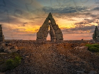 Raufarhofn, Kamienie, Zachód słońca, Łuki skalne, Islandia, Arctic Henge