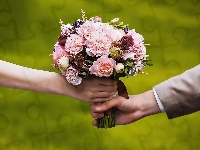 Ręce, Mężczyzna, Bukiet, Kwiatów, Kobieta
