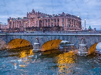 Riksdag, Sztokholm, Szwecja, Stare Miasto, Parlament, Most, Kamienny, Budynki, Rzeka
