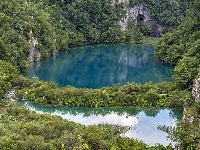 Roślinność, Jeziora, Chorwacja, Drzewa, Park Narodowy Jezior Plitwickich, Skały