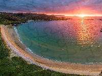 Półwysep Rosguill, Morze, Hrabstwo Donegal, Irlandia, Roślinność, Wybrzeże, Plaża, Zachód słońca, Skały, Tra Na Rosann Beach