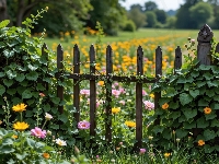 Łąka, Kwiaty, Płot, Rośliny