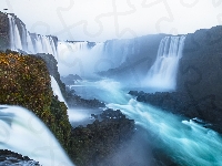 Rośliny, Rzeka Iguazu, Kamienie, Argentyna, Skały, Wodospady Iguazu, Brazylia