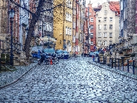 Gdańsk, Rower, Ulica, HDR, Kamienice