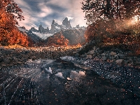 Jesień, Szczyt Fitz Roy, Góry, Argentyna, Patagonia
