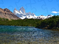 Jezioro, Szczyt Fitz Roy, Góry, Argentyna, Patagonia