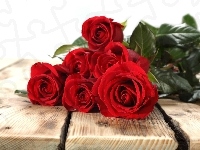 Róż, Walentynki, Bukiet, Czerwonych, Ławka