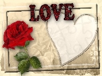 Róża, Love, Walentynki, Kartka, Serce