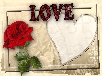 Róża, Love, Walentynki, Kartka, Serce