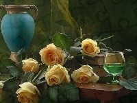 Róże, Niebieski, Dzban, Kieliszek