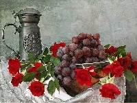 Róże, Kufel, Kwiaty, Winogrona