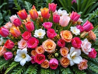 Bukiet, Róże, Kwiaty, Listki, Tulipany