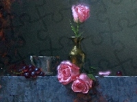 Róże, Obraz, Winogrona, Wazonik