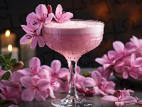Różowy koktajl, Kwiaty, Różowe, Kieliszek, Drink