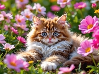 Kwiaty, Kot, Puszysty, Różowe