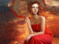 Kobieta, Ruda, Parasol