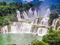Rzeka, Wodospad, Jezioro, Wietnam, Drzewa, Ban Gioc Waterfall, Cao Bang