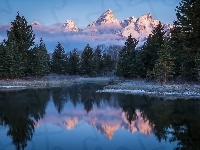 Rzeka, Wyoming, Góry, Las, Grand Teton