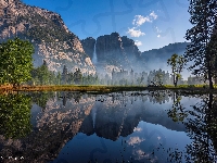 Rzeka, Stany Zjednoczone, Góry, Odbicie, Park Narodowy Yosemite, Kalifornia, Drzewa